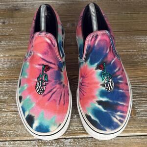 Vans Grateful Dead Tie Dye Slip On Shoes Womens Size 7 Skeleton Rose Hippie Boho